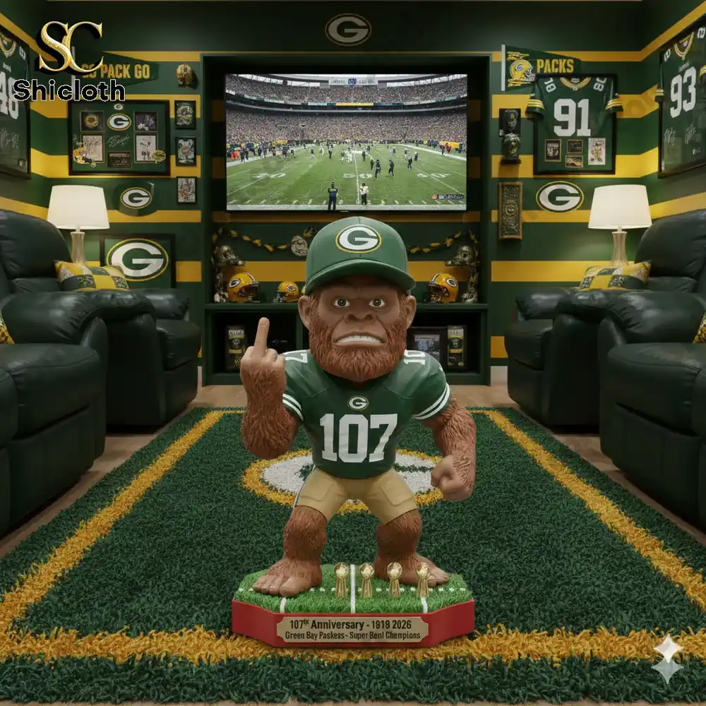 Green Bay Packers anniversary ape mascot statue in fan room!