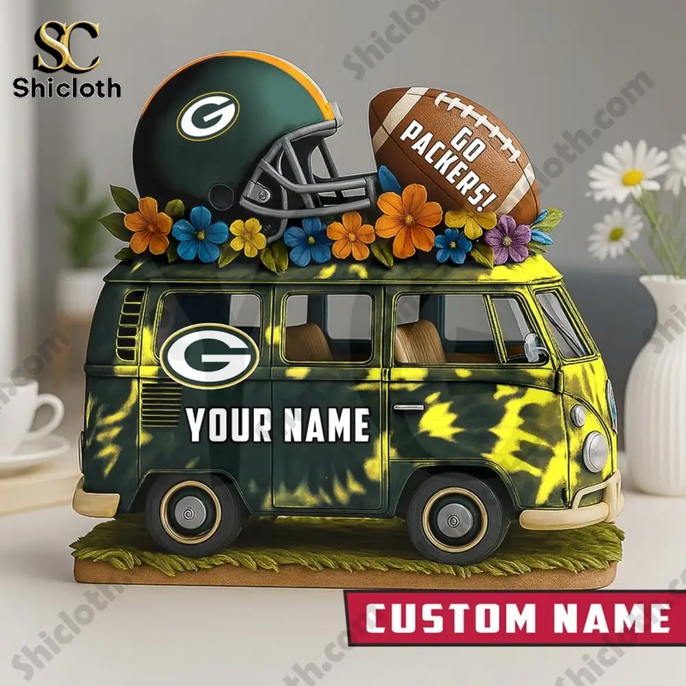 Green Bay Packers van decor with custom name on modern table!