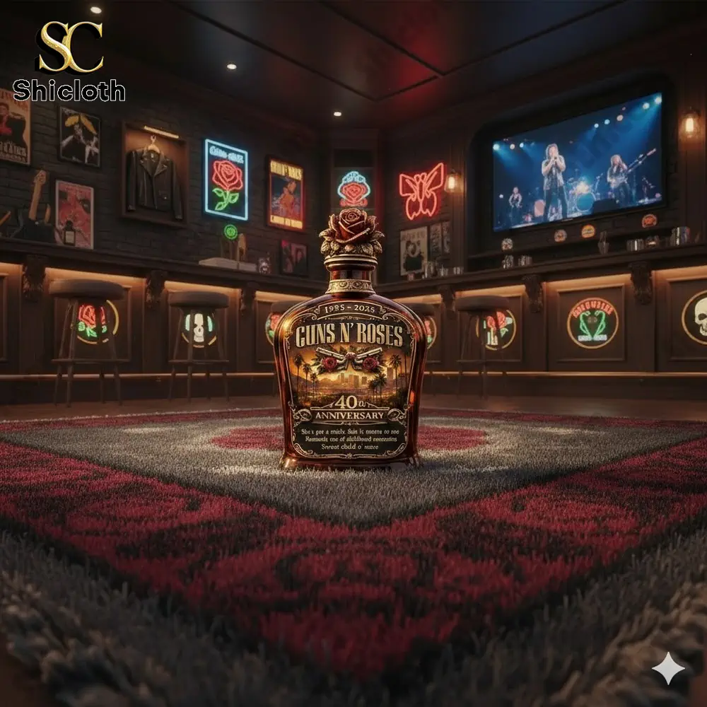 Demogorgon Sculpted Whiskey Glass 154 Guns N Roses anniversary bottle in a rock style bar scene!