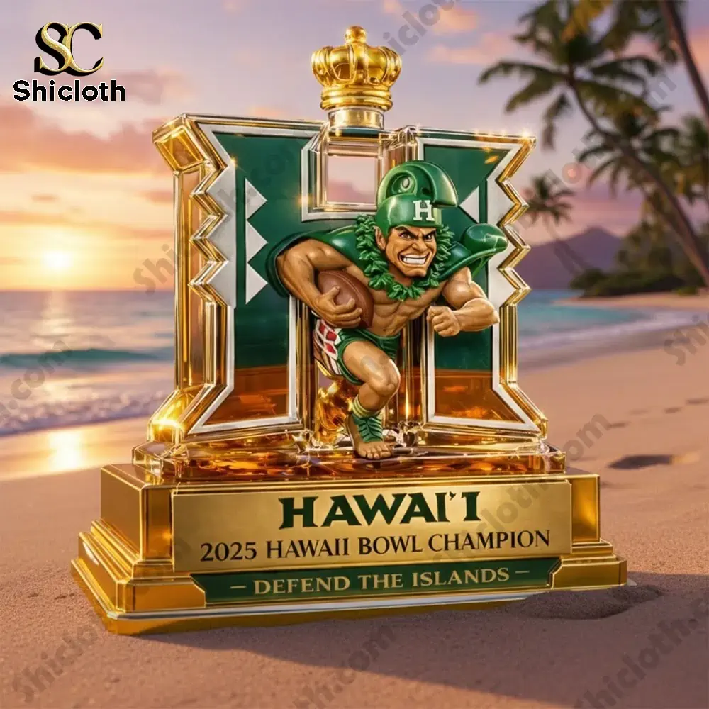 Hawaii Rainbow Warriors Hawaii Bowl Champion Defend The Islands Whiskey Bottle