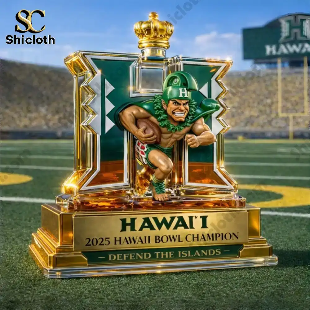 Alternative view of Hawaii Rainbow Warriors Hawaii Bowl Champion Defend The Islands Whiskey Bottle
