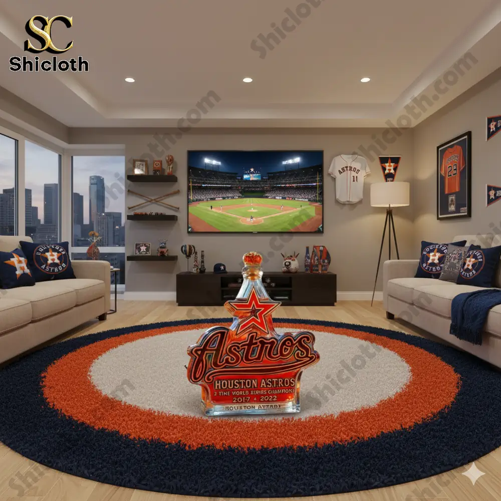 Houston Astros championship bottle in fan living room!