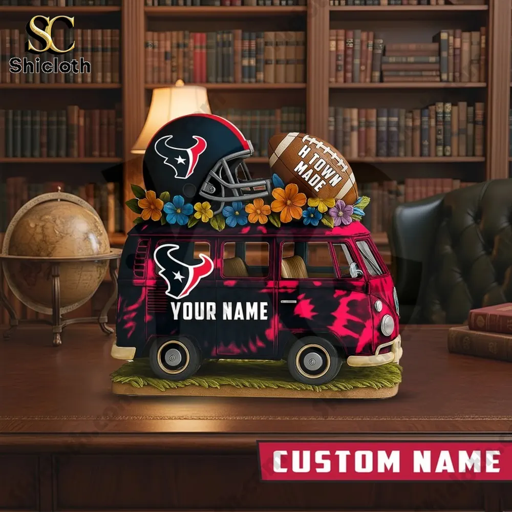Houston Texans themed van bus decor on wooden desk!