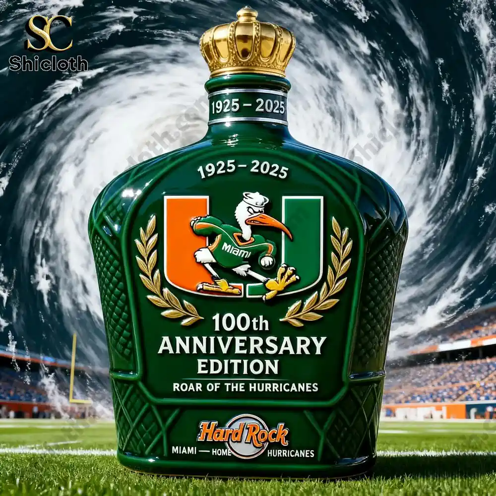 Green anniversary bottle with gold crown cap on a stadium field!