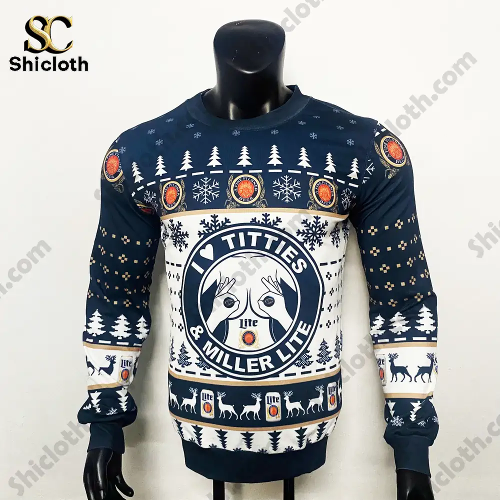 I Love Titties and Miller Lite Ugly Christmas Sweater