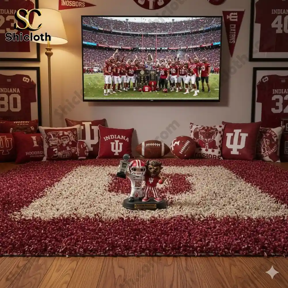 Indiana Hoosiers championship figure displayed in themed living room!