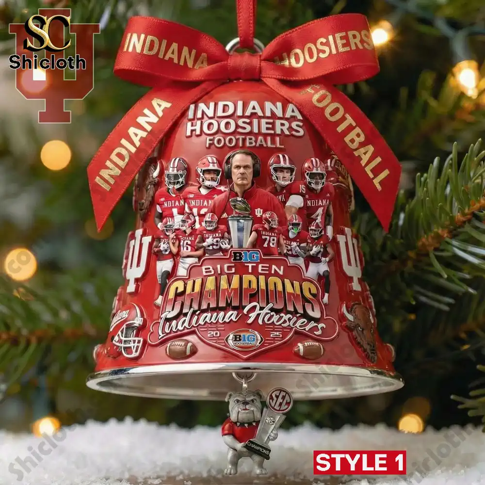 Indiana Hoosiers red bell ornament with players and Big Ten Champions text!