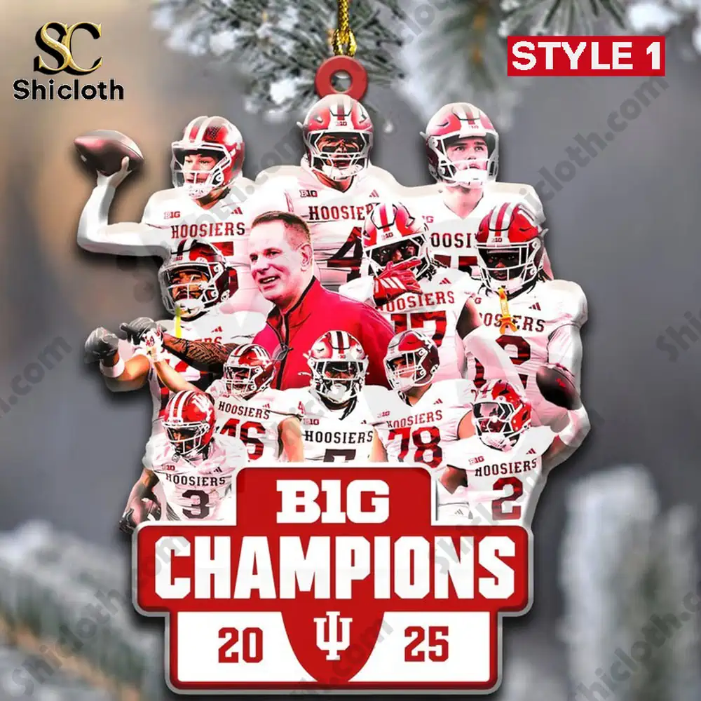 Indiana Hoosiers players ornament with Big Ten Champions text for the year twenty twenty five!