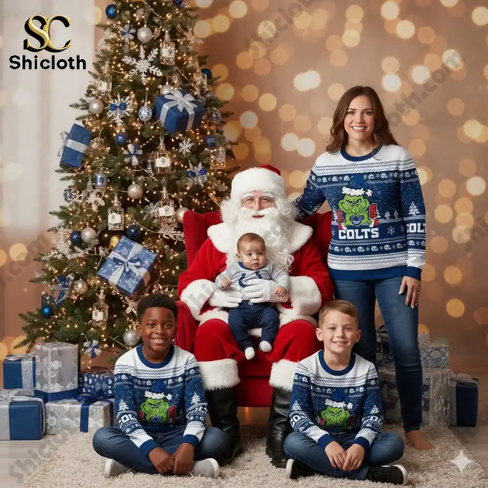 Indianapolis Colts The Grinch wearing a Santa Claus hat Ugly Christmas Sweaters