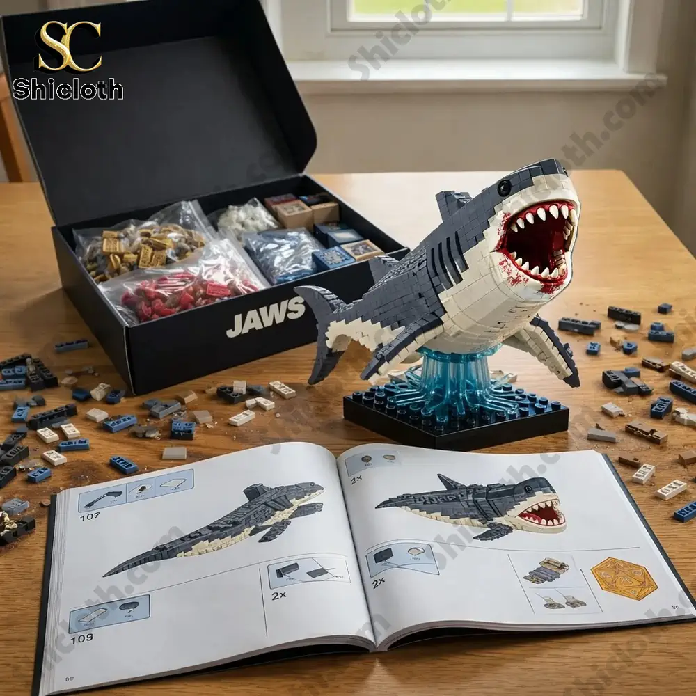 JAWS 50th Anniversary Shark Collector Brick Edition 3 Jaws shark brick model assembly with instruction book!