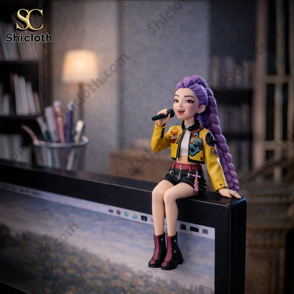 Kpop singer figurine holding microphone on monitor edge!
