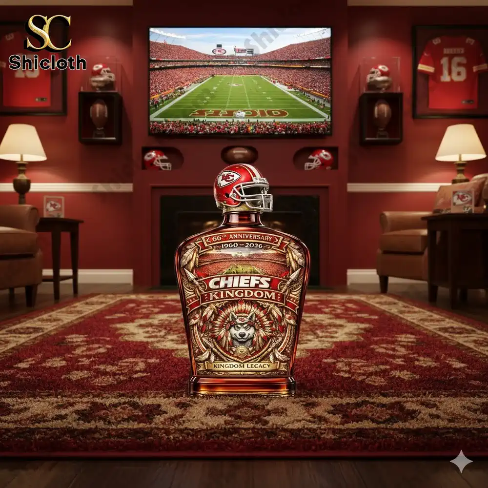 Demogorgon Sculpted Whiskey Glass 108 Kansas City Chiefs anniversary whiskey decanter in football themed room