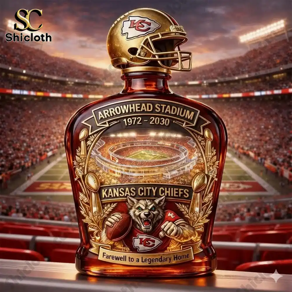 Kansas City Chiefs whiskey decanter with Arrowhead Stadium design!
