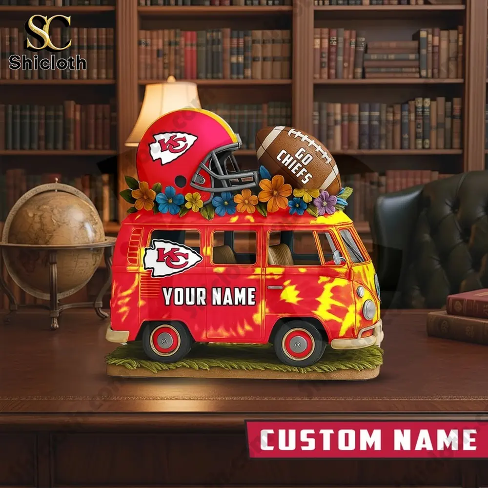 Kansas City Chiefs red van decor displayed in a classic office setting!