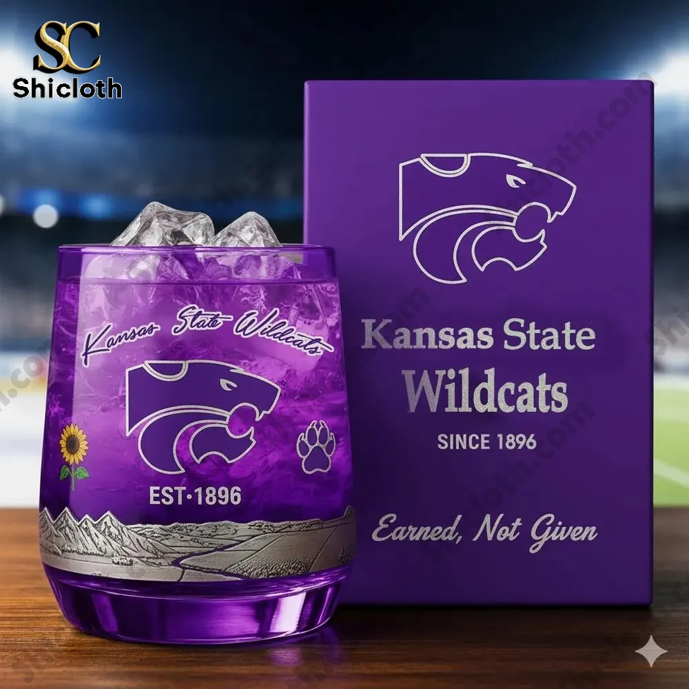 Kansas State Wildcats purple whiskey glass with gift box!