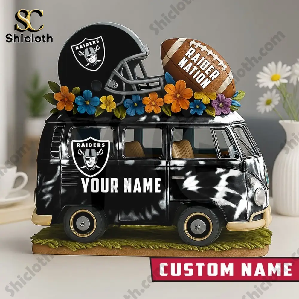 Custom Raiders van bus acrylic plaque with helmet football and flowers on a table!