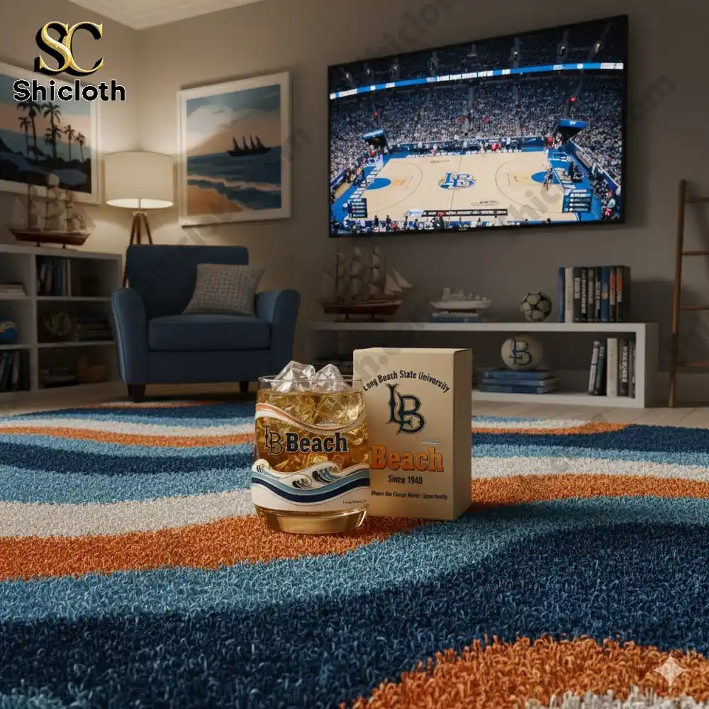 Long Beach State University Beach glass displayed in living room during game!