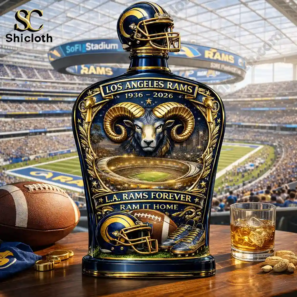 Los Angeles Rams anniversary whiskey decanter at football stadium