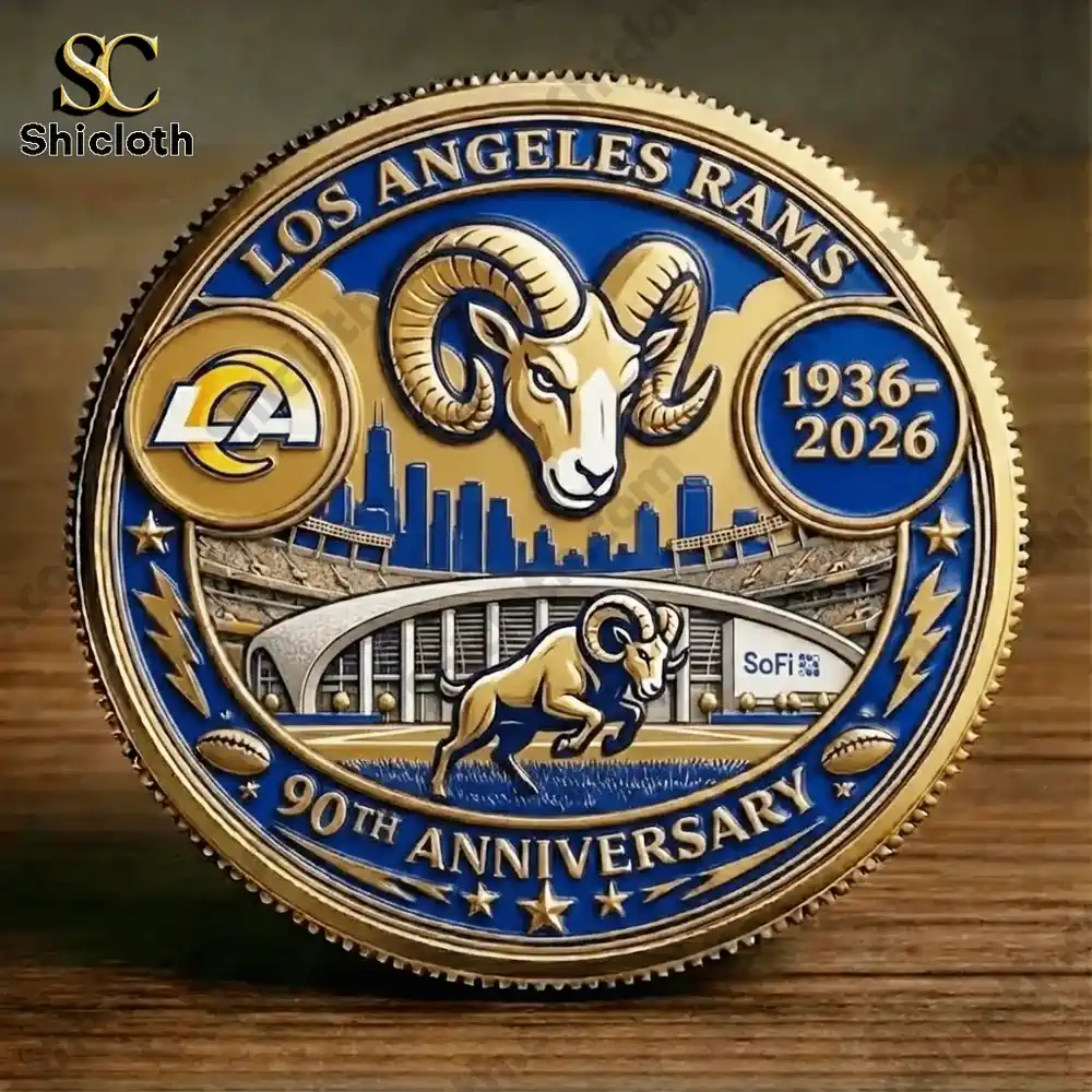 Los Angeles Rams commemorative coin back with ram mascot and anniversary design!