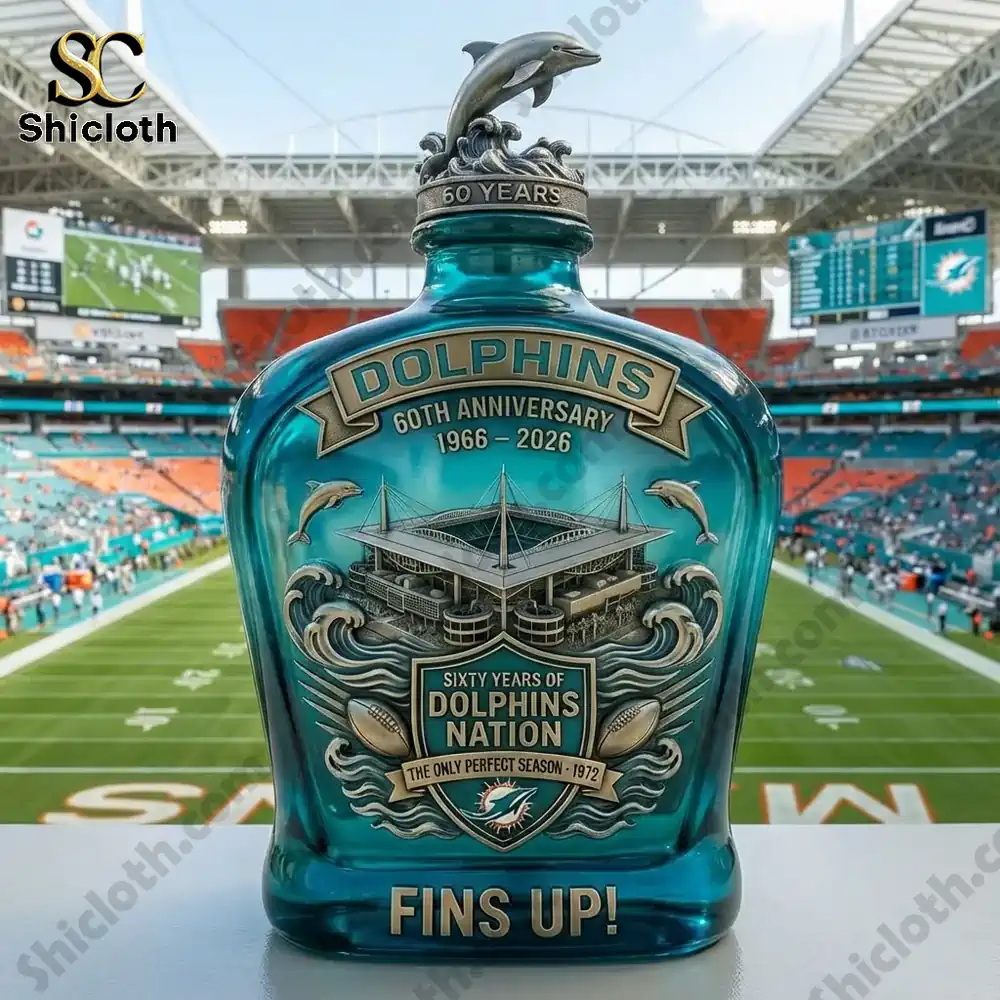 Miami Dolphins 60th anniversary whiskey bottle on stadium background!