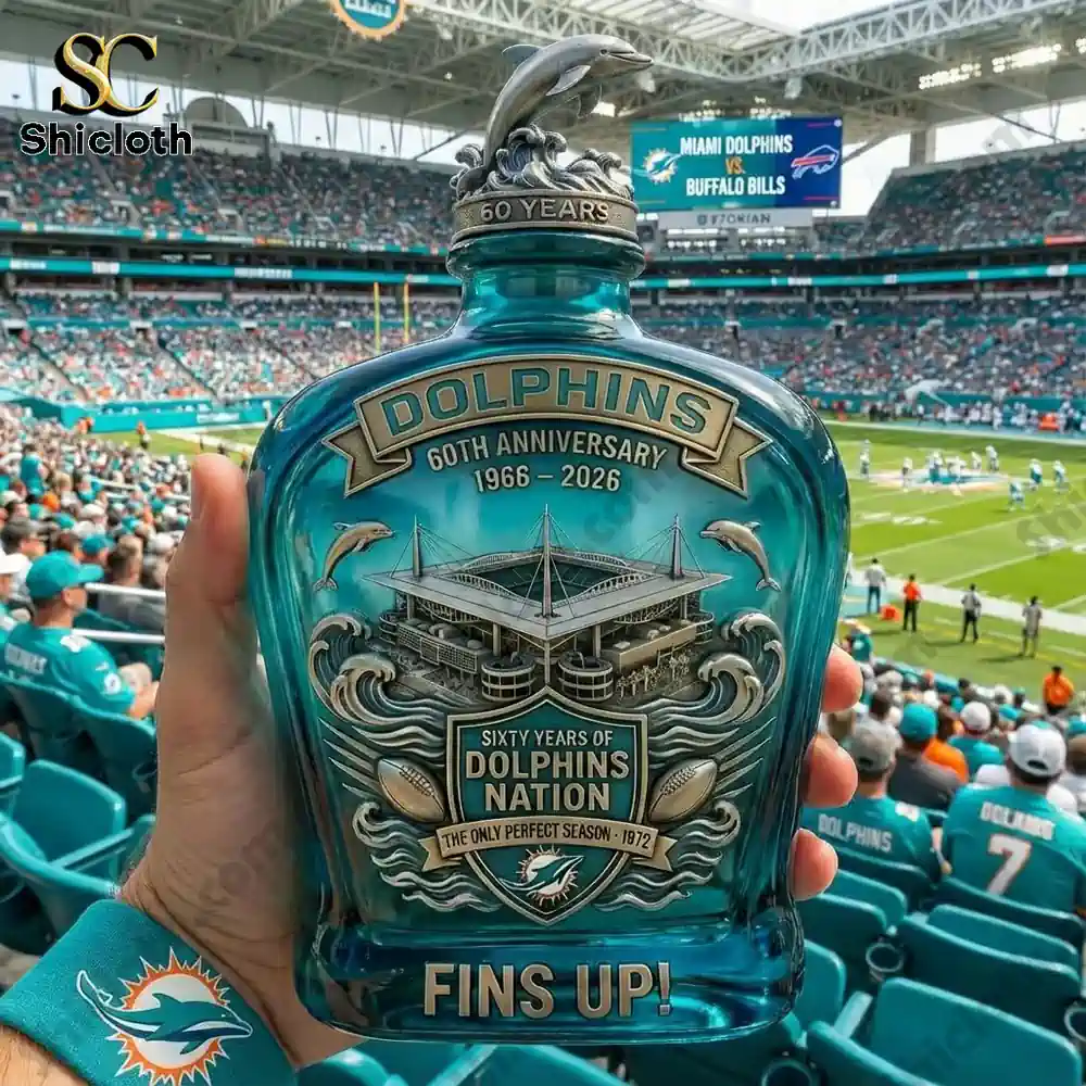 Miami Dolphins anniversary whiskey bottle held in stadium crowd!