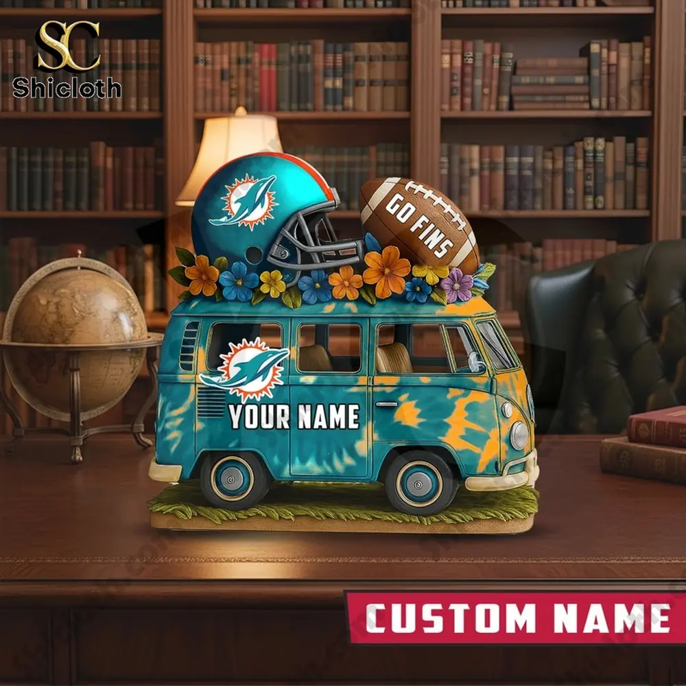 Miami Dolphins van decor on office desk with books!