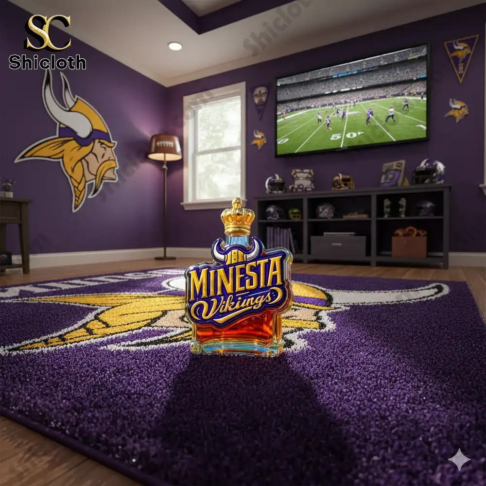 Minnesota Vikings whiskey bottle in purple fan room!