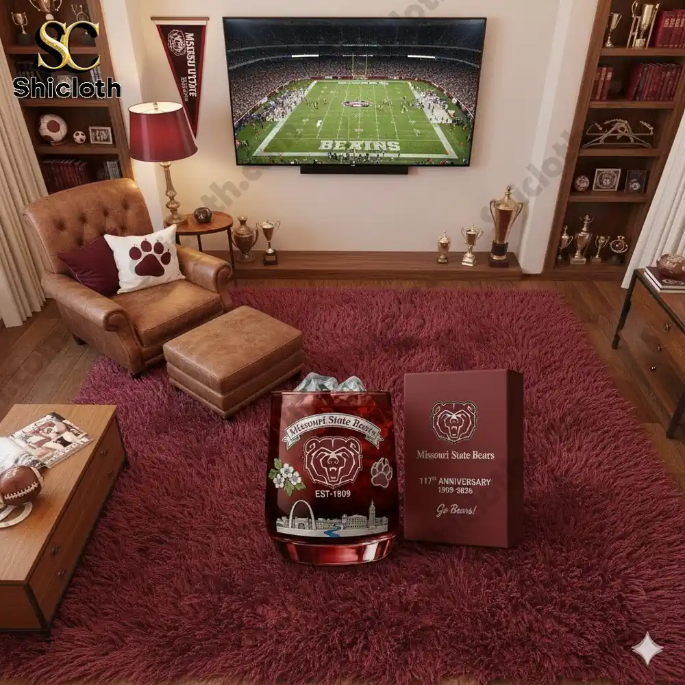Missouri State Bears whiskey glass displayed in football themed living room!