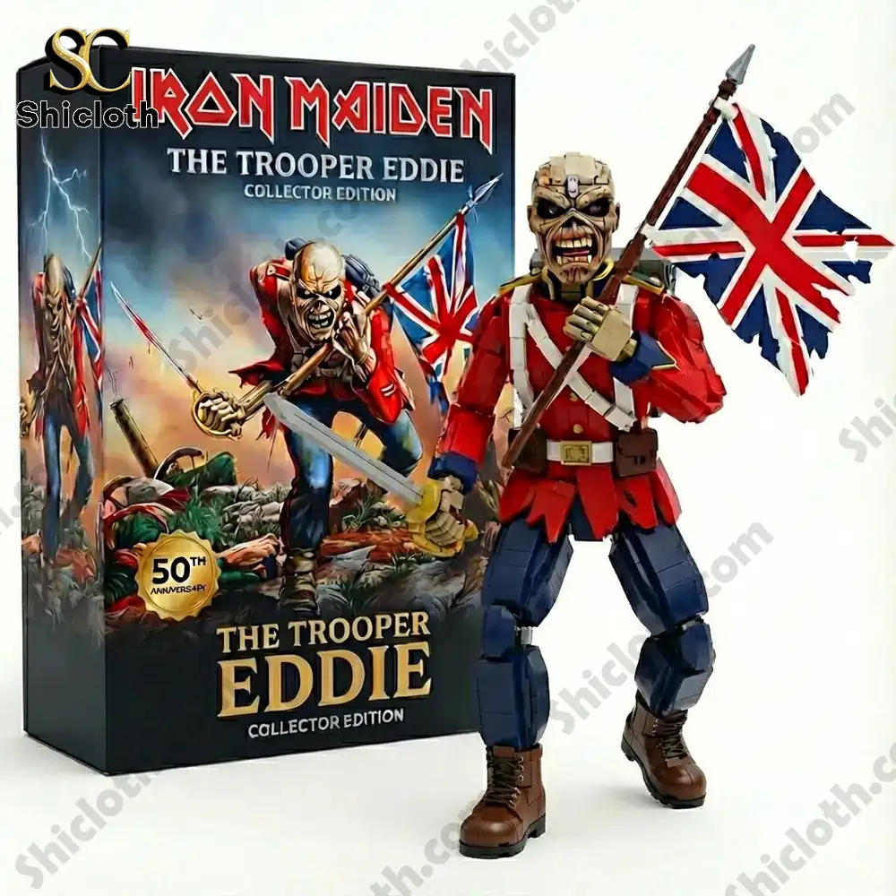 Iron Maiden Trooper Eddie figure with British flag and collector box!