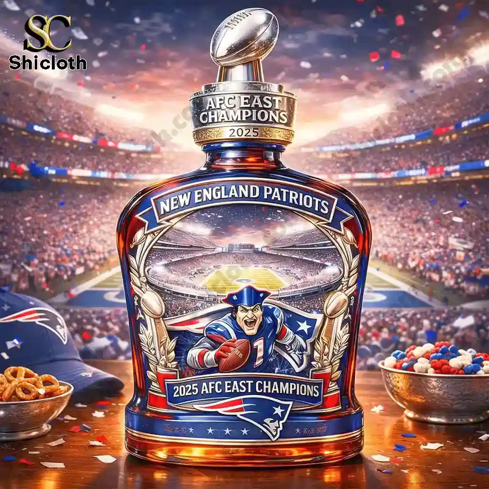 Alternative view of New England Patriots 2025 Afc East Champions Collectible Whiskey Bottle