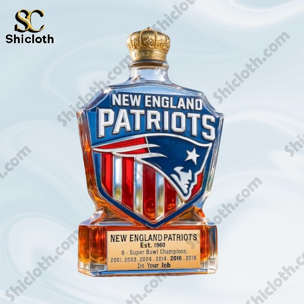 New England Patriots whiskey decanter with team logo on white background!