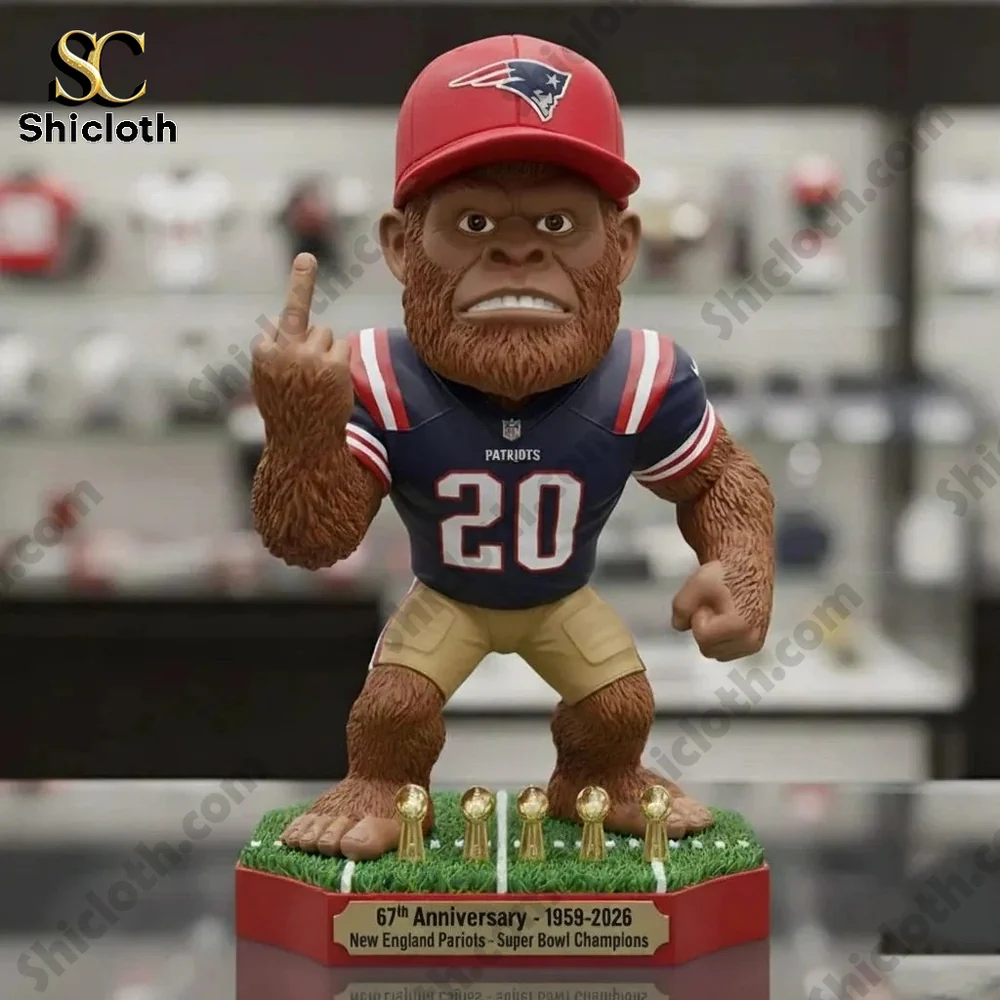 Patriots mascot style collectible statue on retail display