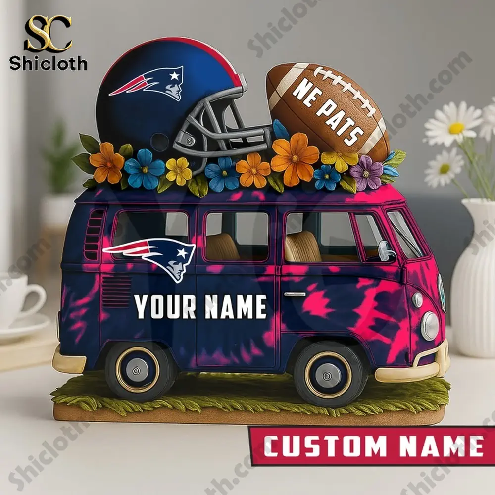 Personalized New England Patriots van bus plaque on modern table!