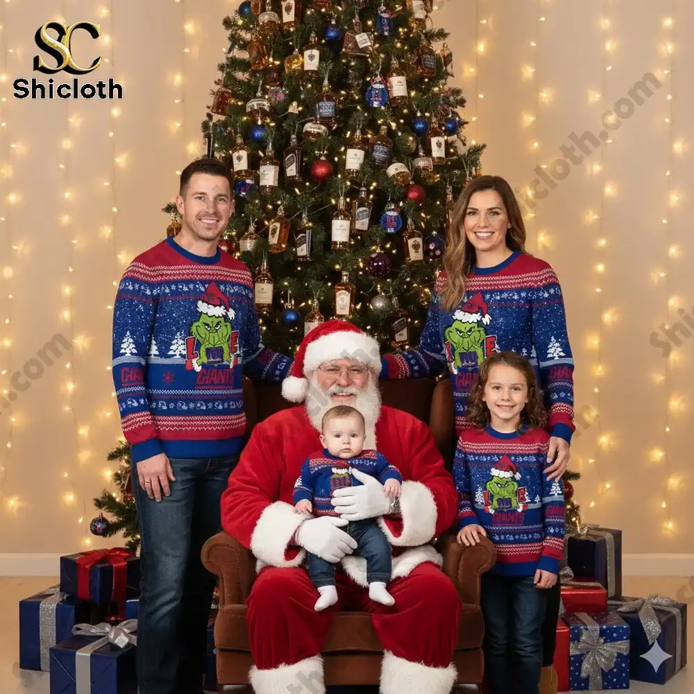 New York Giants The Grinch wearing a Santa Claus hat Ugly Christmas Sweaters