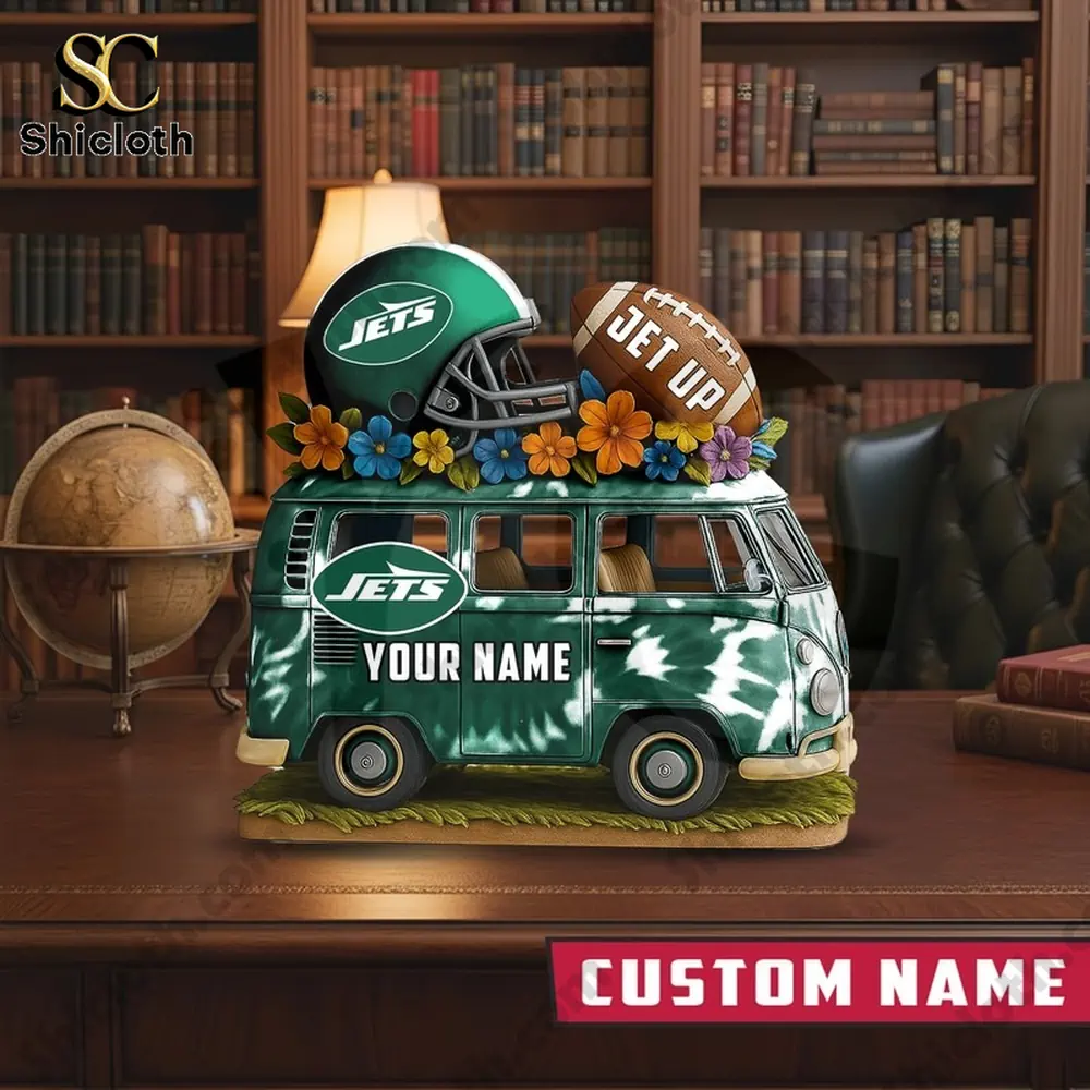 Jets themed van decor on office desk with books background!