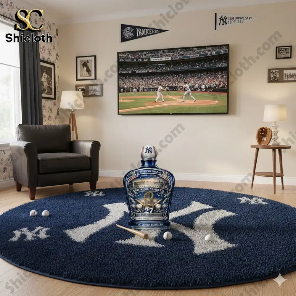 New York Yankees collectible bottle in sports themed living room!