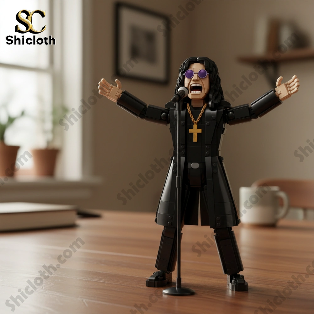 Rock singer collectible figure singing on a microphone stand with arms raised!