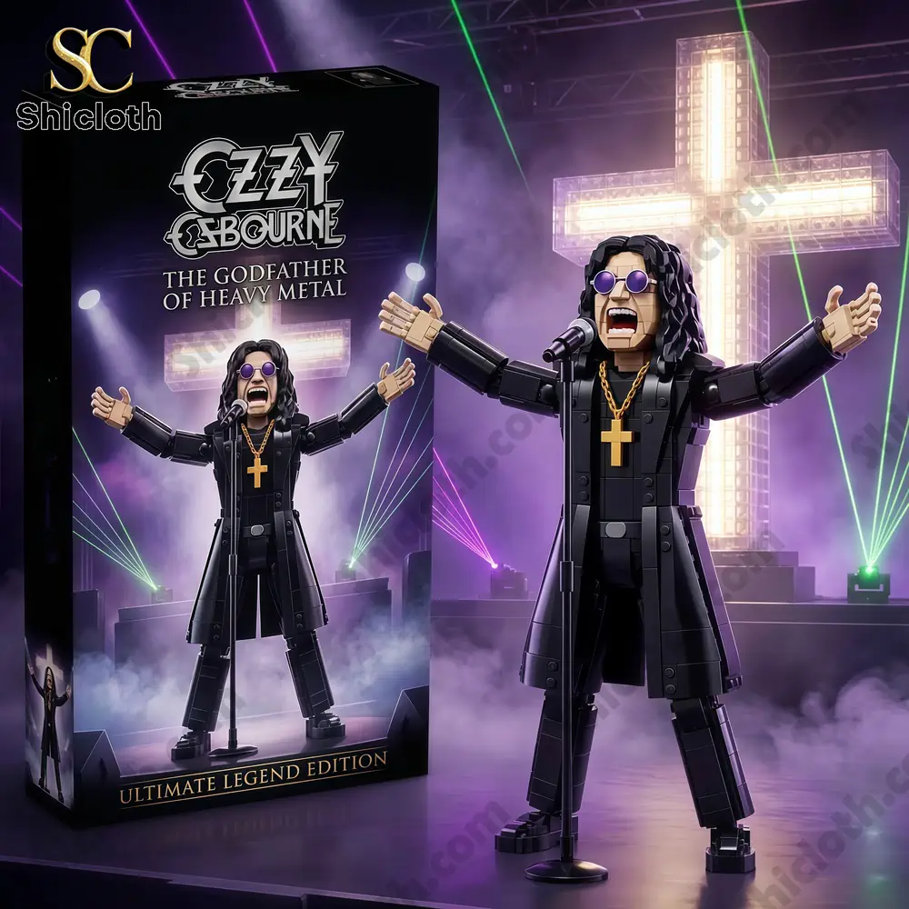 Rock singer collector figure performing on a dramatic concert stage with lights!