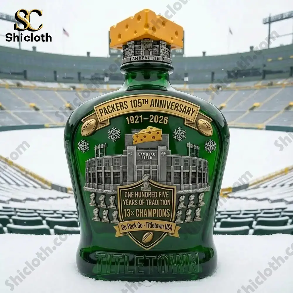Packers anniversary Lambeau Field whiskey bottle in snow stadium!