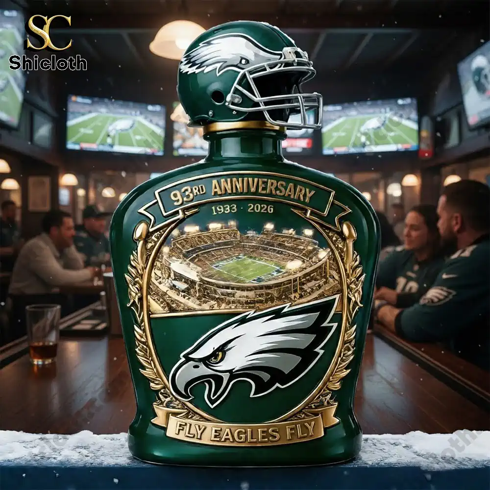 Philadelphia Eagles anniversary decanter bottle on wooden bar counter!
