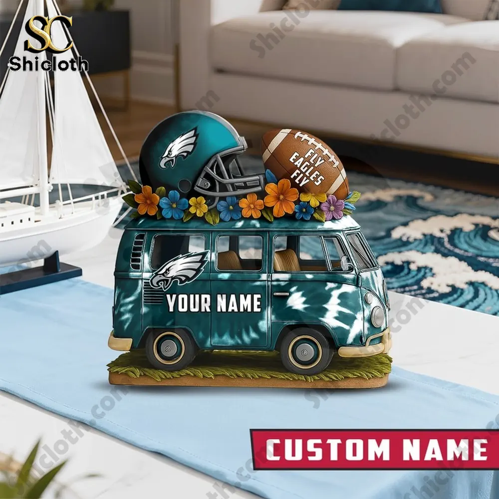 Philadelphia Eagles Van Bus Special Home Decor Gift Acrylic Plaque 3 Philadelphia Eagles themed decorative van in a modern living room.