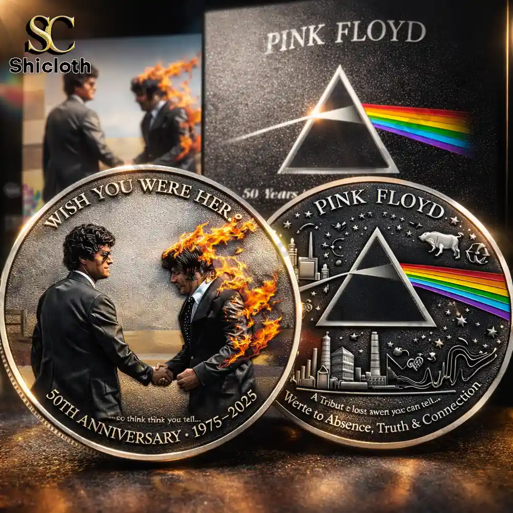 Artistic coin showing two men shaking hands with fire symbolism!