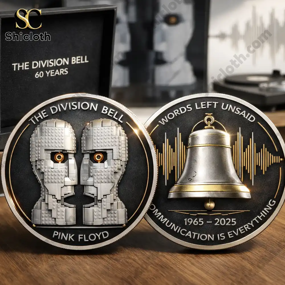 Commemorative coin back showing a bell with sound waves representing communication and music!