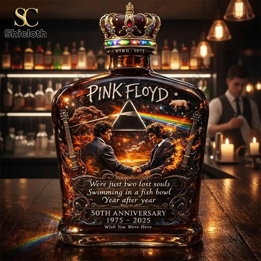 Pink Floyd Wish You Were Here anniversary decanter on bar counter