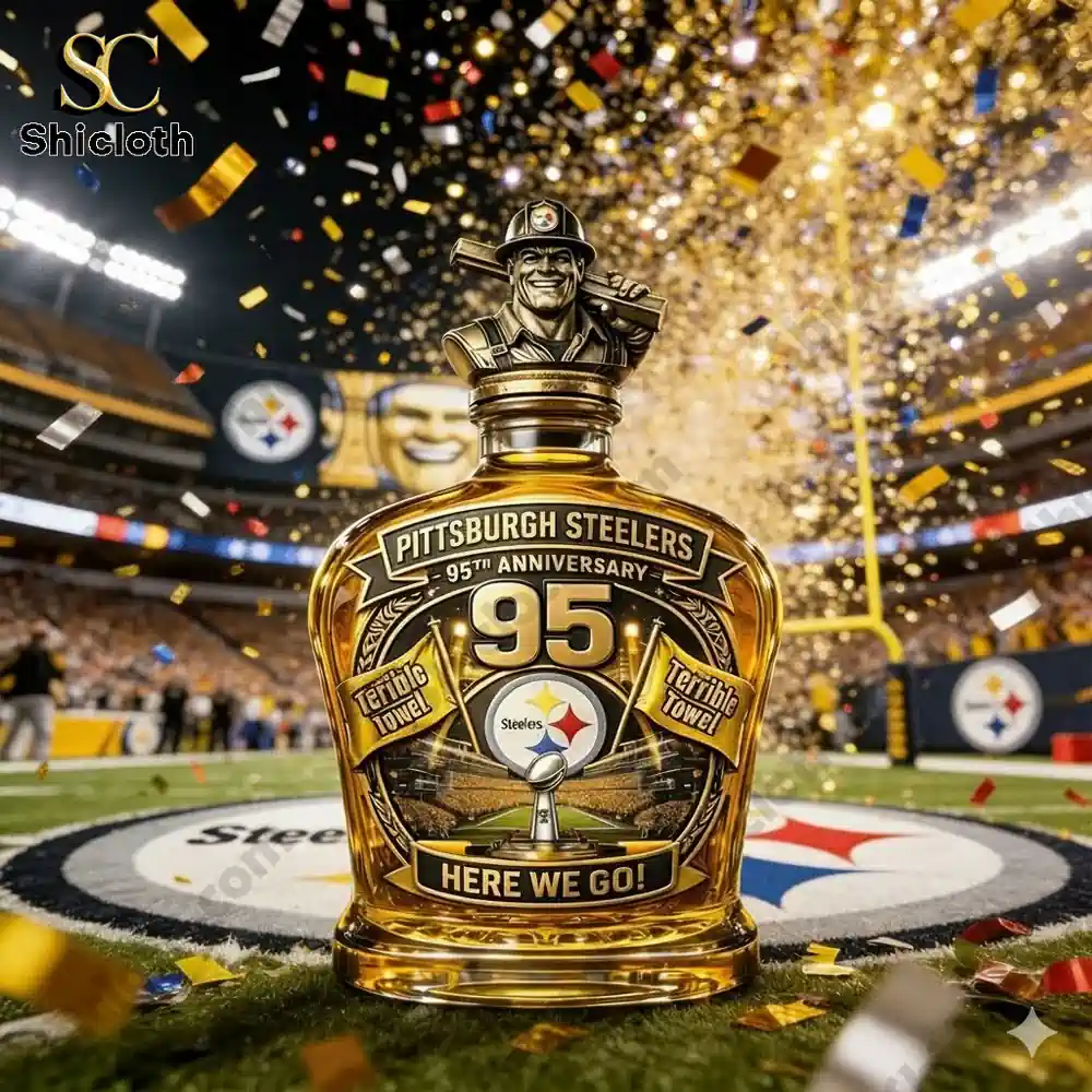 Steelers anniversary display bottle on stadium field!