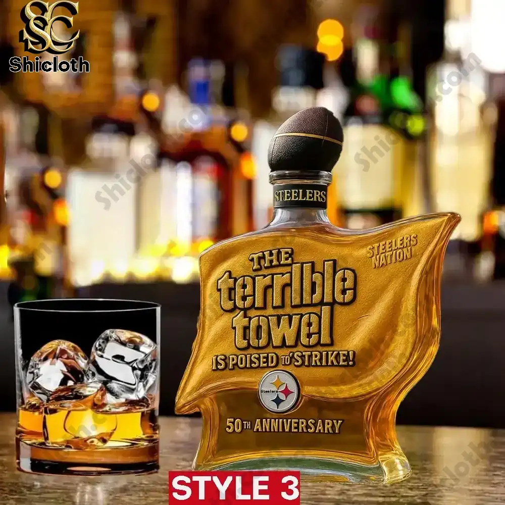 Pittsburgh Steelers Terrible Towel 50th Anniversary Christmas Gift Whiskey Bottle 4 Pittsburgh Steelers Terrible Towel 50th Anniversary Christmas Gift Whiskey Bottle - Image 4