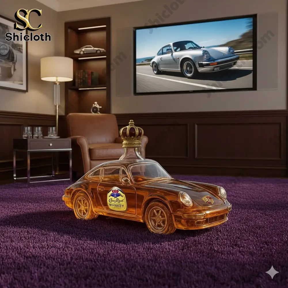 Car shaped whiskey decanter with crown stopper in luxury room!