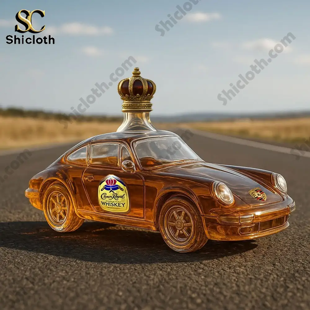 Car shaped whiskey decanter with crown stopper on open road!