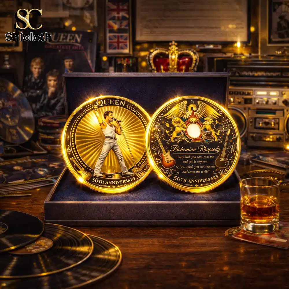 Gold Queen anniversary coins in luxury display box!