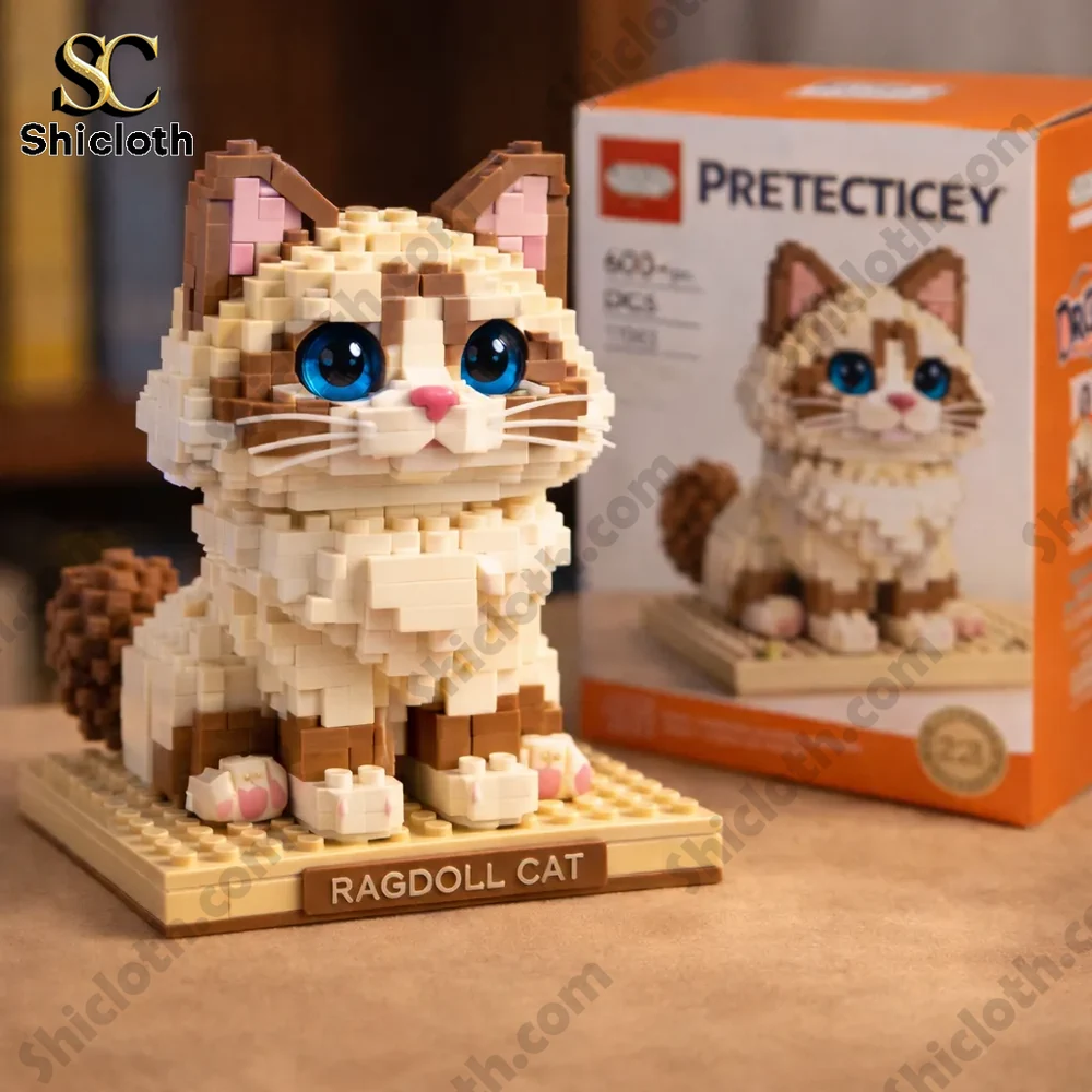 Ragdoll cat building block figure on display base!